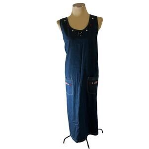 NWT Vtg Y2K Denim Jumper Maxi Dress USA 4th of July Patriotic Plus Sz 1X